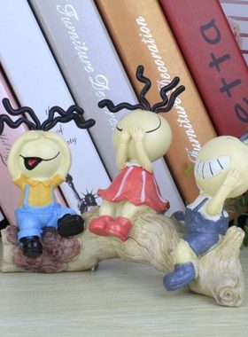 田园树脂可爱三不三毛树桩娃娃创意礼物 家居手工艺装饰摆件