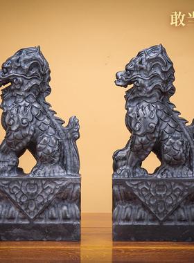 泰山青石麒麟摆件一对石头石雕家用室内外别墅庭院看门泰山