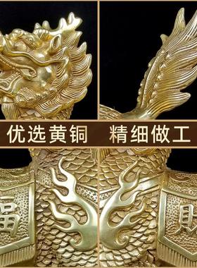 仿古铜麒麟摆件一对桌面铜火麒麟送子家居客厅工艺礼品托宝铜麒麟