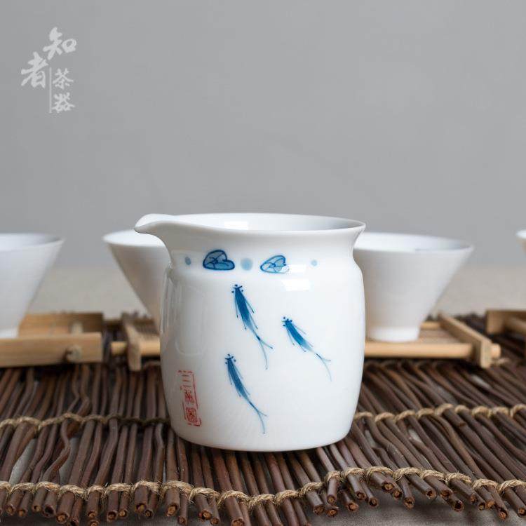 手绘鱼整套功22994佳夫茶具盖瓷碗斗笠杯套装陶瓷高白杯手绘品送,淘宝优惠券,粉丝福利购,淘宝优惠卷