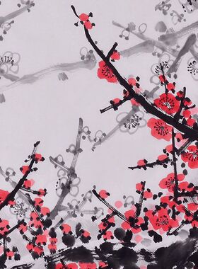纯手绘关山月国画花鸟画横幅字画作品红梅花画客厅挂画收藏