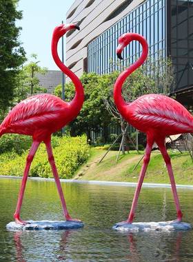 户外仿真火烈鸟雕水塑物玻璃钢动装火烈鸟雕饰花园林景观院庭池塘