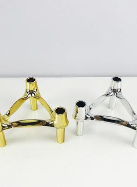 约现代简欧式轻奢银色金色分子处UJT烛摆件样板房售楼软装饰品台