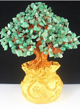名旺水晶树 黄水晶招财树酒柜家居办办桌面装饰品大布袋工艺摆件