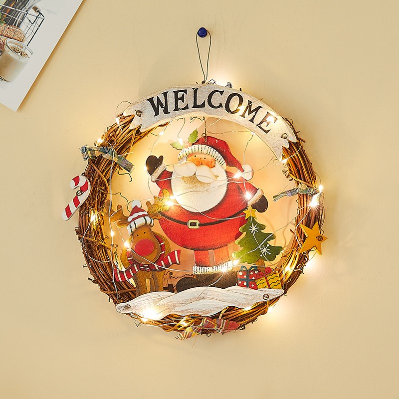圣诞装饰品老人雪人麋鹿藤圈挂件门挂墙挂场景布置藤条花环挂饰 - 图1