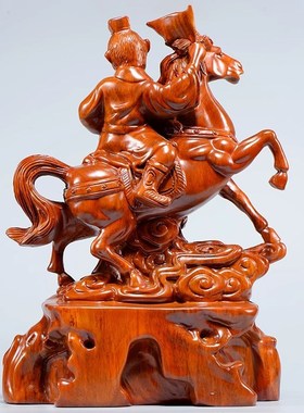 弗朗德客厅酒柜装饰木雕马摆件花梨木木雕刻马上封侯实用商务礼品