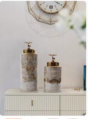 软后代轻奢几何大理陶瓷摆件插花现罐摆设样板间玄IDZ关客厅装饰