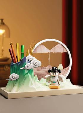 中面国风李白文创筒流沙250818-0画摆件办公室桌装师饰品送笔老纪