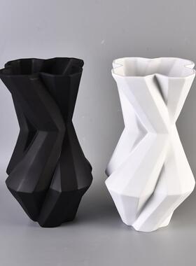 折现酒代简约线叶纹花瓶-白树刺树脂大花黑器民宿店样板房简约摆