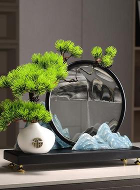 中迎客松式摆件流沙1画玄关博装古架复古风禅意茶室家居新饰品