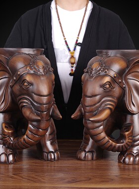 实木雕刻大象凳子换鞋一对木质象摆件落地玄关柜客厅手工艺品乔迁