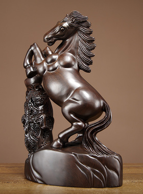 黑檀木雕马到成功摆件实木雕刻生肖马工艺礼品摆饰家居客厅装饰开