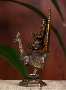 藏村 家具装饰摆件中式雕像摆件仿古5寸孔雀大明王铜像