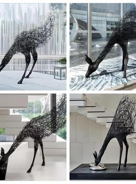 酒店大堂艺术鹿摆件足浴店高档别墅会所装饰品铁艺镂空鹿动物雕塑
