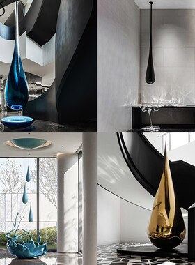 现代不锈钢水滴雕塑定制售楼处酒店大堂抽象金属镜面水珠装饰摆件