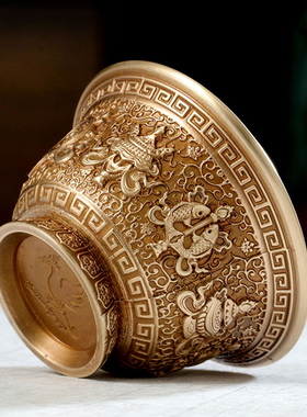 藏式纯铜雕花供水杯七支供水碗家用西藏供奉杯大小号水杯供碗