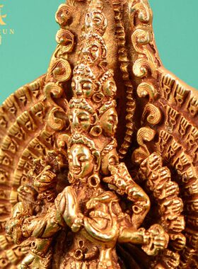 藏村千手观音铜像尼泊尔手工南海观世音菩萨居家用用品随身小铜像