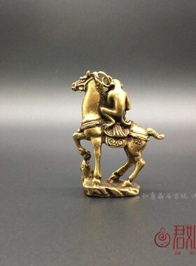 铜器小摆件马上封猴站立小马纯铜小摆件铜马上猴挂件猴骑马把玩件