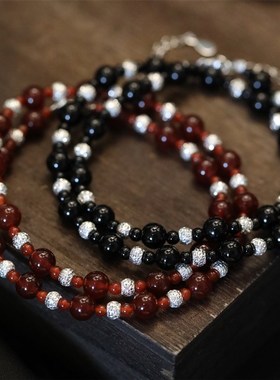 4.11亏米d浮力!S925银玛瑙镭射珠项炼   约38+5CM 14.9g