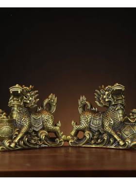 杨铜麟铜麒摆件元宝麟麒钱袋FLS麒麟铜聚宝记盆麒麟