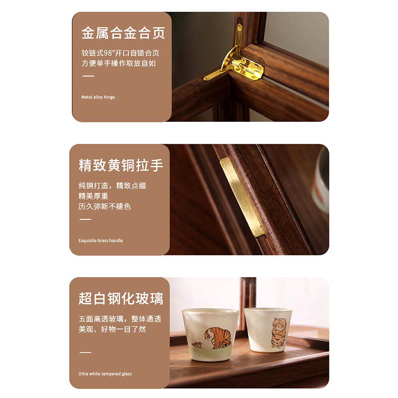 Black walnut tea set storage box desktop dustproof glass display cabinet toy bracelet purple sand pot tea cup storage cabinet