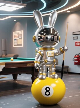 科技兔台球厅公仔黑八卡通雕塑门店俱乐部开业落地玻璃钢大摆件