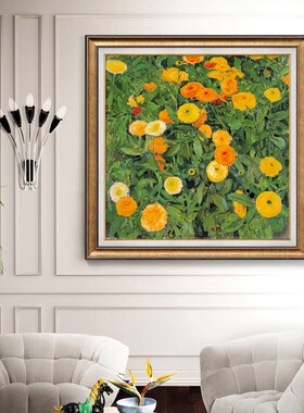金盏花餐厅装饰画2021新款美式饭厅厨房挂画温馨花卉X壁画餐桌欧