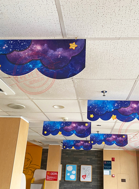 幼儿园学校星空宇k宙太空门头壁挂饰吊饰主题环创KT板蓝色屋檐布