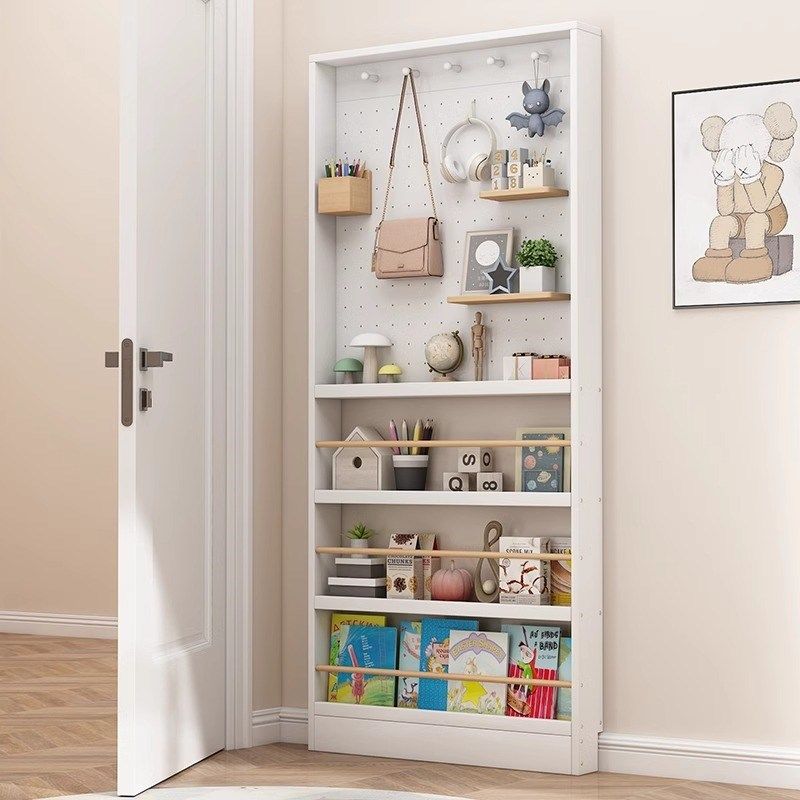 Perforated board storage rack solid wood door behind floor rack sandwich ultra-thin bookshelf L storage rack cheese thin cabinet with narrow gap