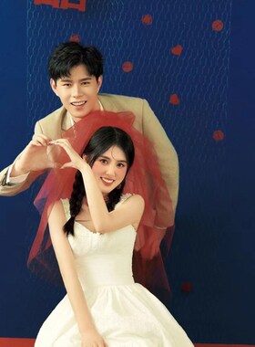 新娘结婚c拍照领证红色蓬蓬头纱影楼旅拍森系