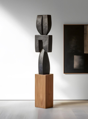 侘寂风抽象木雕落地摆件民宿酒店样板间玄关装饰实木艺术雕塑设备