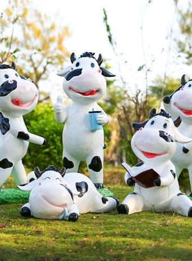 户外玻璃钢雕塑动物可爱卡通奶牛模型幼儿园装饰品商场餐厅摆件