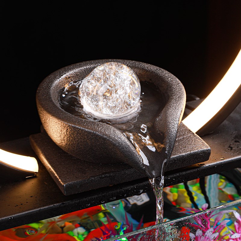 循环流水玻璃鱼缸招财转运客厅办公室桌面景观摆件装饰开业礼品 - 图1