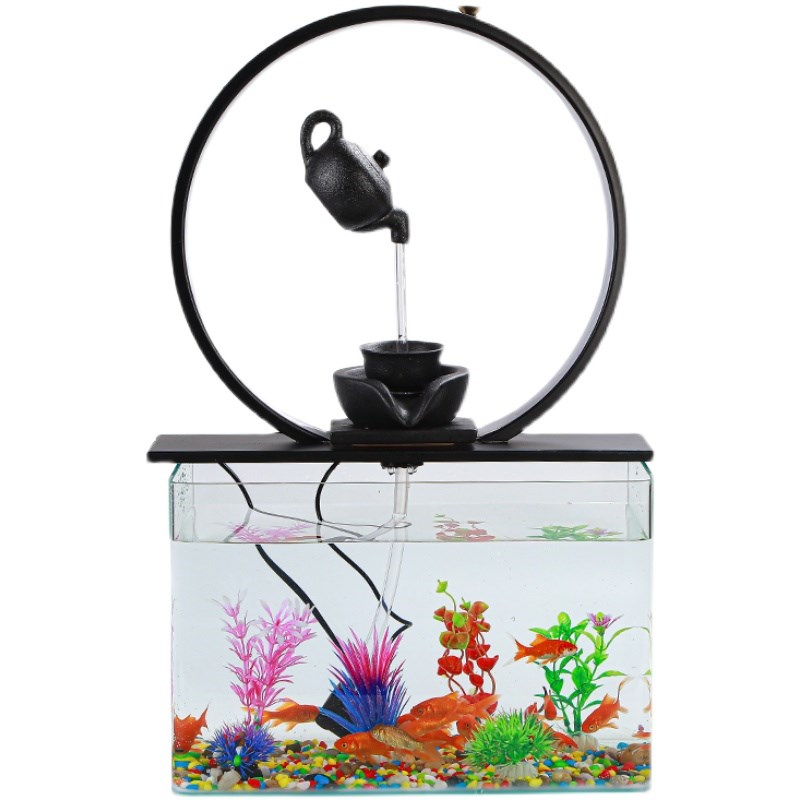 循环流水玻璃鱼缸招财转运客厅办公室桌面景观摆件装饰开业礼品 - 图3