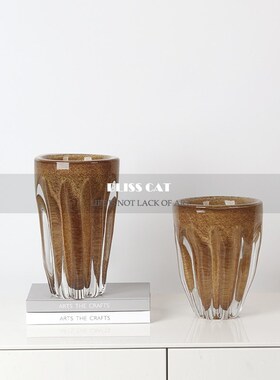 现代简约黄色玻璃花瓶插花客厅餐桌茶几艺术花器花艺艺术果盘摆件