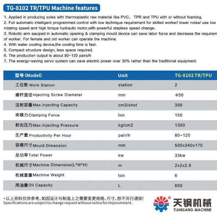 TG-8102TR-TPU全自动两工位滑板塑胶鞋底注射成型机,淘宝优惠券,粉丝福利购,淘宝优惠卷