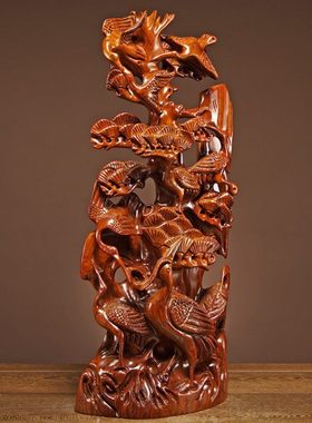 木雕松鹤延年摆件红木工艺品家居客厅电视柜装饰生日贺寿祝寿送礼