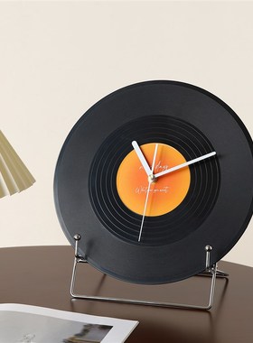 覆古黑胶唱片桌面时钟摆件客厅家居玄关柜办公室餐边电Y视柜装饰