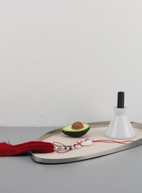 欧式轻奢金属皮革收纳托盘摆件客厅茶几样板房玄关餐厅家居装饰品