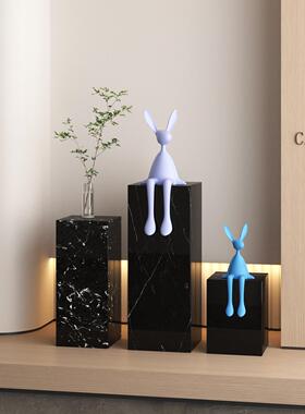 黑色大理石底座雕塑装饰展示架定制酒店家居客厅落地式石墩装饰桌