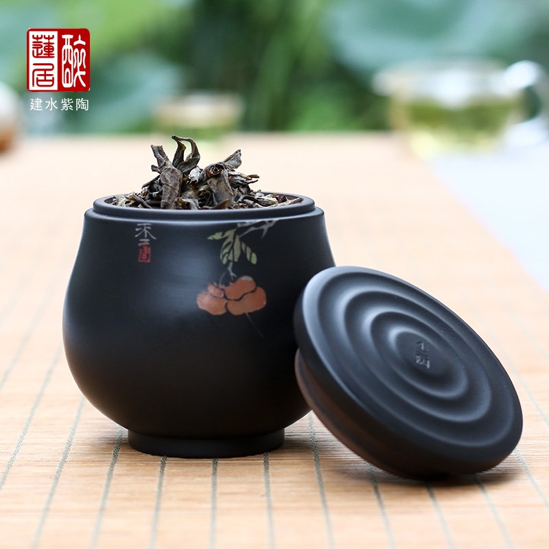 建水紫陶小茶叶罐迷你小茶罐差旅便携茶叶罐斗茶罐/E96小号龙珠罐 - 图2