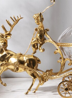 欧式透明水晶玻璃鹿拉p车糖果盒摆件 高档奢华客厅玄关壁炉工艺品