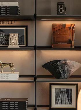 奢样板房展聒怡实力示柜饰摆艺件书房书架装饰品摆件感术合挂画组