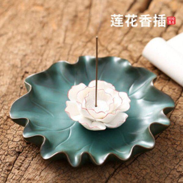 创意荷叶陶瓷茶室檀香炉接香灰香薰炉莲花香插家用香盘线香炉,淘宝优惠券,粉丝福利购,淘宝优惠卷