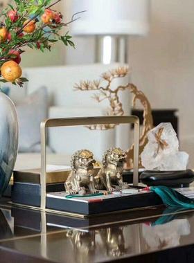 新中式金属提篮托盘分格盒铁艺摆件样板房间客厅茶几提盒软装饰品