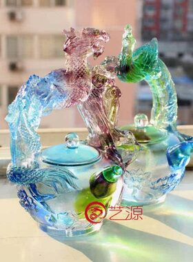 琉璃摆件龙凤连理壶创意家居装饰品送闺蜜情人结婚生日的礼品礼物