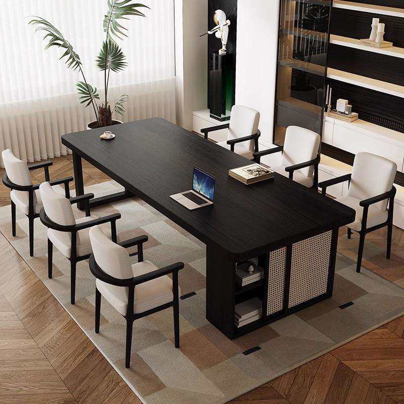 黑色全实木书桌书柜一体学习办公桌工作台大板桌去客厅化长条桌子,淘宝优惠券,粉丝福利购,淘宝优惠卷