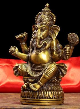 纯黄铜象鼻财神象饰天目象泰家居桌面车饰招财进宝饰品