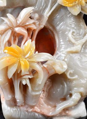 福建寿山石玉兰花摆件结晶家居客厅装饰摆设俏色巧雕花原石工艺