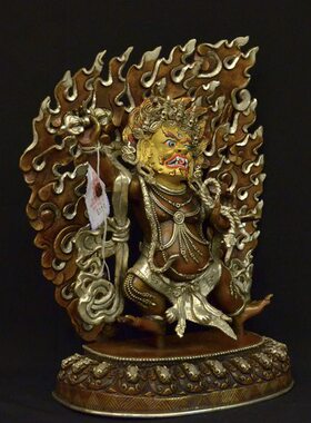 金刚手尼泊尔纯手工鎏金紫铜雕花密宗家居摆件32cm铜像